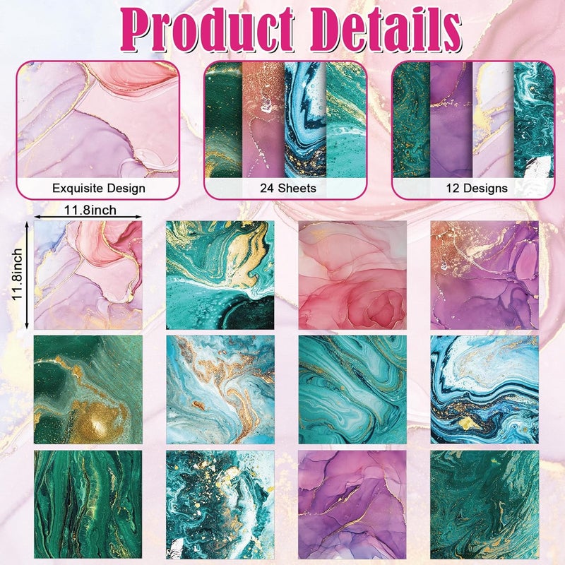 EggSun 48 Sheets Scrapbook Paper 11x11, Marbling Pattern Decorative Scrapbook Paper for Journals DIY Cards and Photo Albums, Aesthetic Craft Supplies for Kids and Adults - Image 4
